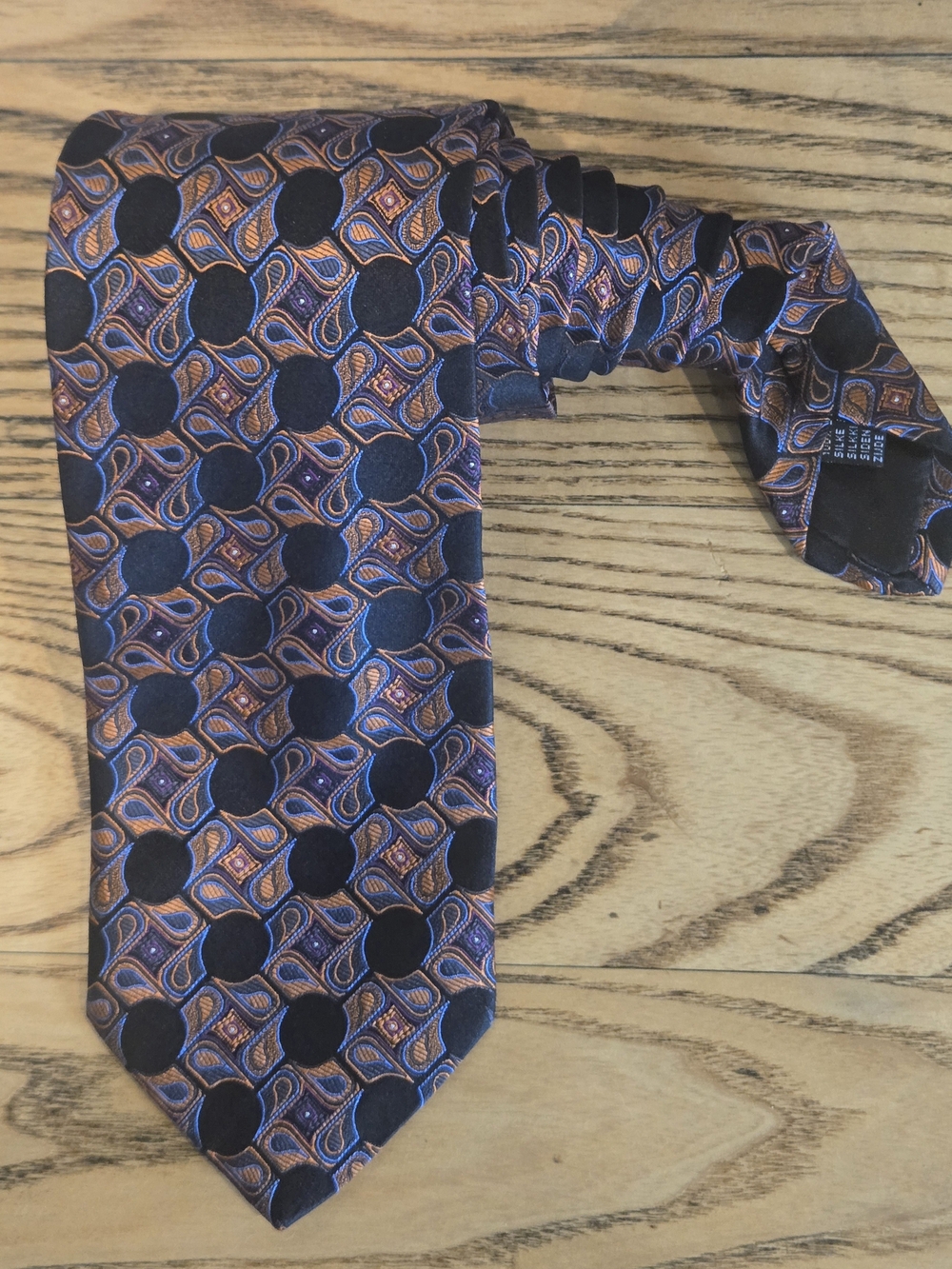 Pavone Black and Orange Geometric Silk Tie